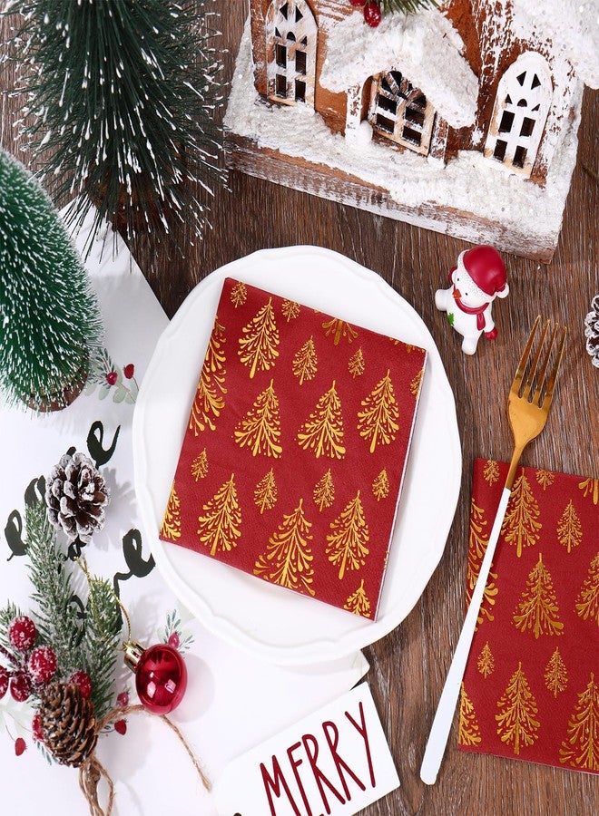 JarThenaAMCS مناديل كوكتيل عيد الميلاد من جارثينا إيه إم سي إس، 100 قطعة، ورق أحمر وذهبي لامع، مزينة بشجرة عيد الميلاد، مناديل ورقية للاستخدام مرة واحدة، مثالية لحفلات عيد الميلاد الشتوية، أدوات مائدة وديكور. - Image 3